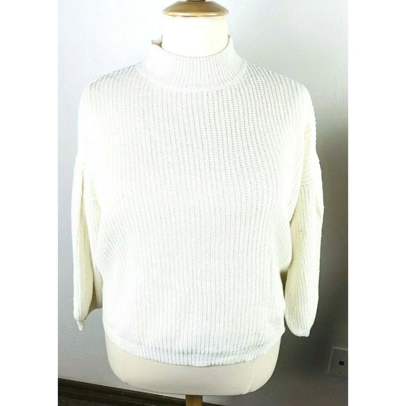 Vestidos Sweaters - Vestidos Women's Sweater Turtleneck, Ivory Puff Long Sleeves Size Large NWOT